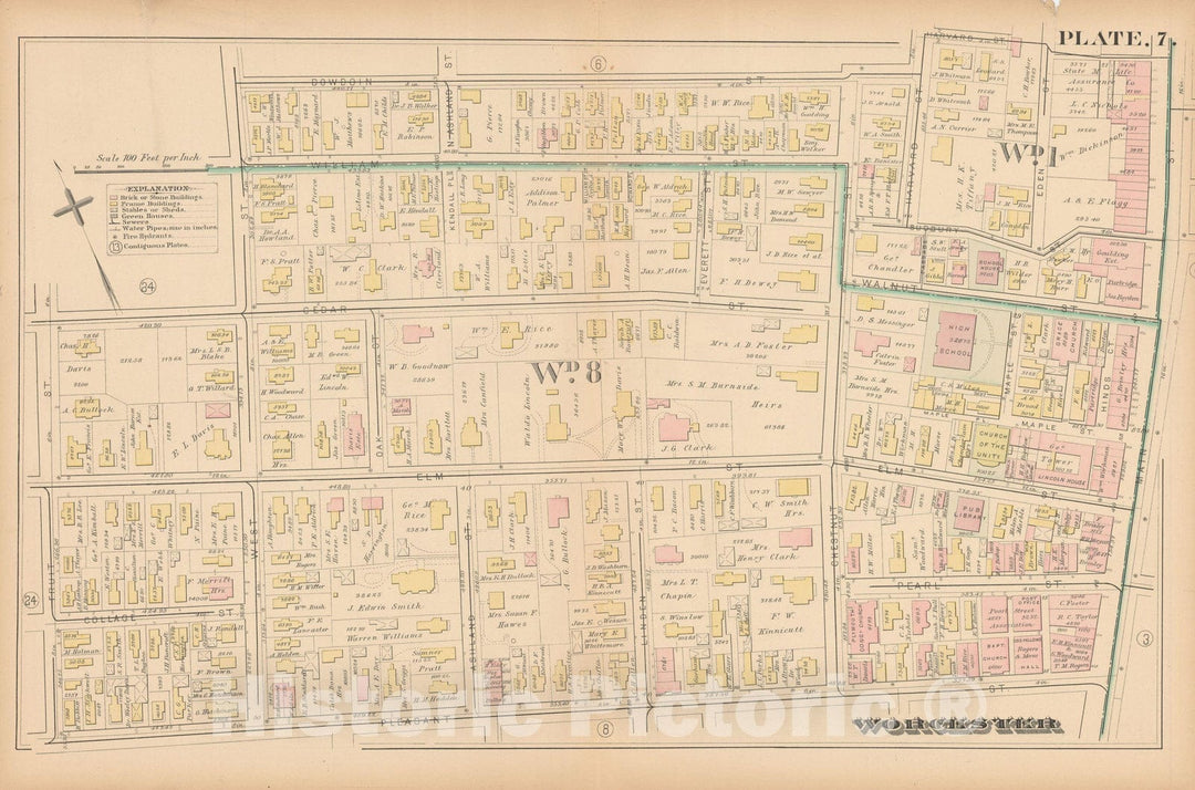 Historic Map : Atlas City of Worcester, MA, Worcester 1886 Plate 007 , Vintage Wall Art