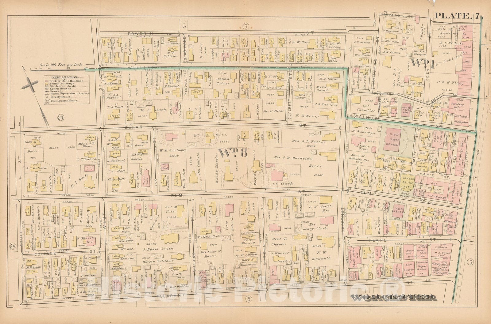 Historic Map : Atlas City of Worcester, MA, Worcester 1886 Plate 007 , Vintage Wall Art