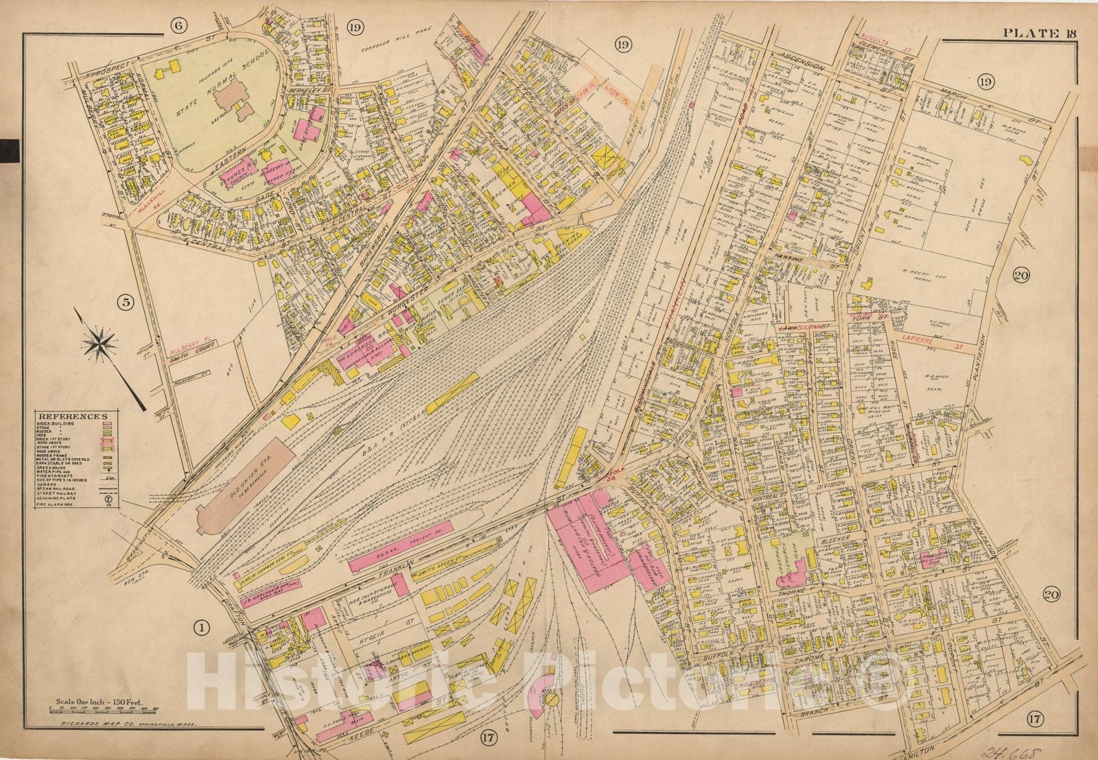 Historic Map : Atlas City of Worcester, Worcester 1911 Plate 018 , Vintage Wall Art
