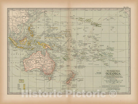 Historic Map : Australia & Oceania 1897 , The Century Atlas World , Vintage Wall Art