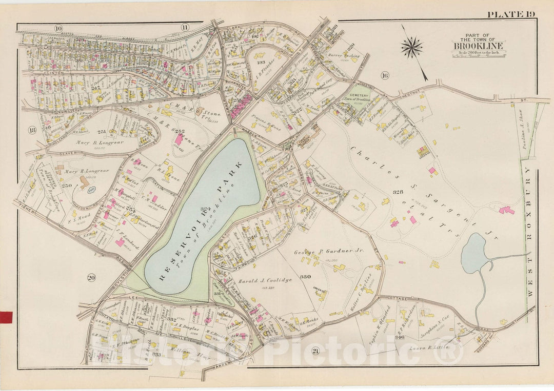 Historic Map : Atlas Town of Brookline, Brookline 1927 Plate 019 , Vintage Wall Art