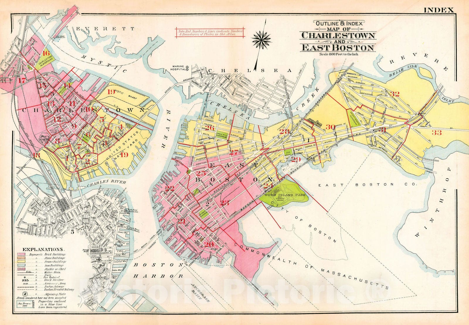 Historic Map : Atlas City of Boston: Charlestown and East Boston, Charlestown & East Boston 1922 Index Plate , Vintage Wall Art