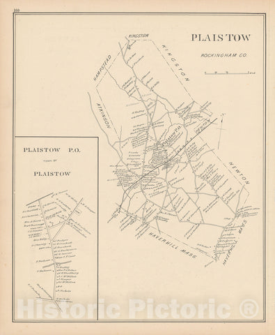 Historic Map : Plaistow 1892 , Town and City Atlas State of New Hampshire , Vintage Wall Art