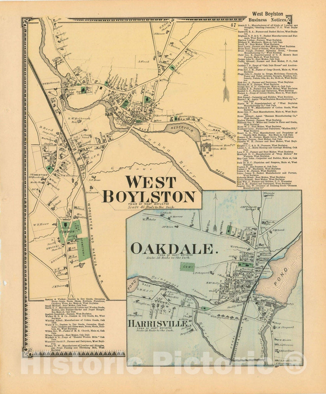 Historic Map : Atlas of Worcester County, Massachsuetts, West Boylston 1870 , Vintage Wall Art