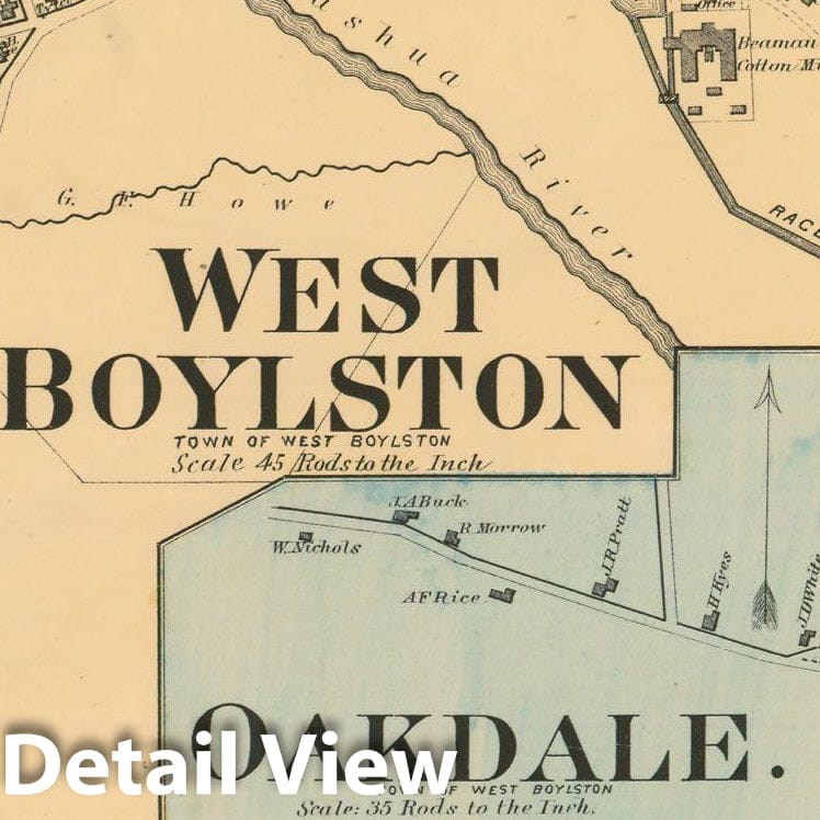 Historic Map : Atlas of Worcester County, Massachsuetts, West Boylston 1870 , Vintage Wall Art