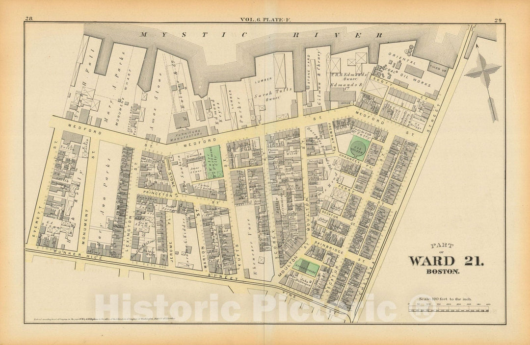 Historic Map : Atlas County of Suffolk, Massachusetts Vol. 6, Charlestown 1875 Plate F , Vintage Wall Art