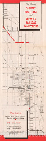 Historic Map : Chicago Transit Maps, Subway Route #1 1940s Railroad Catography , Vintage Wall Art