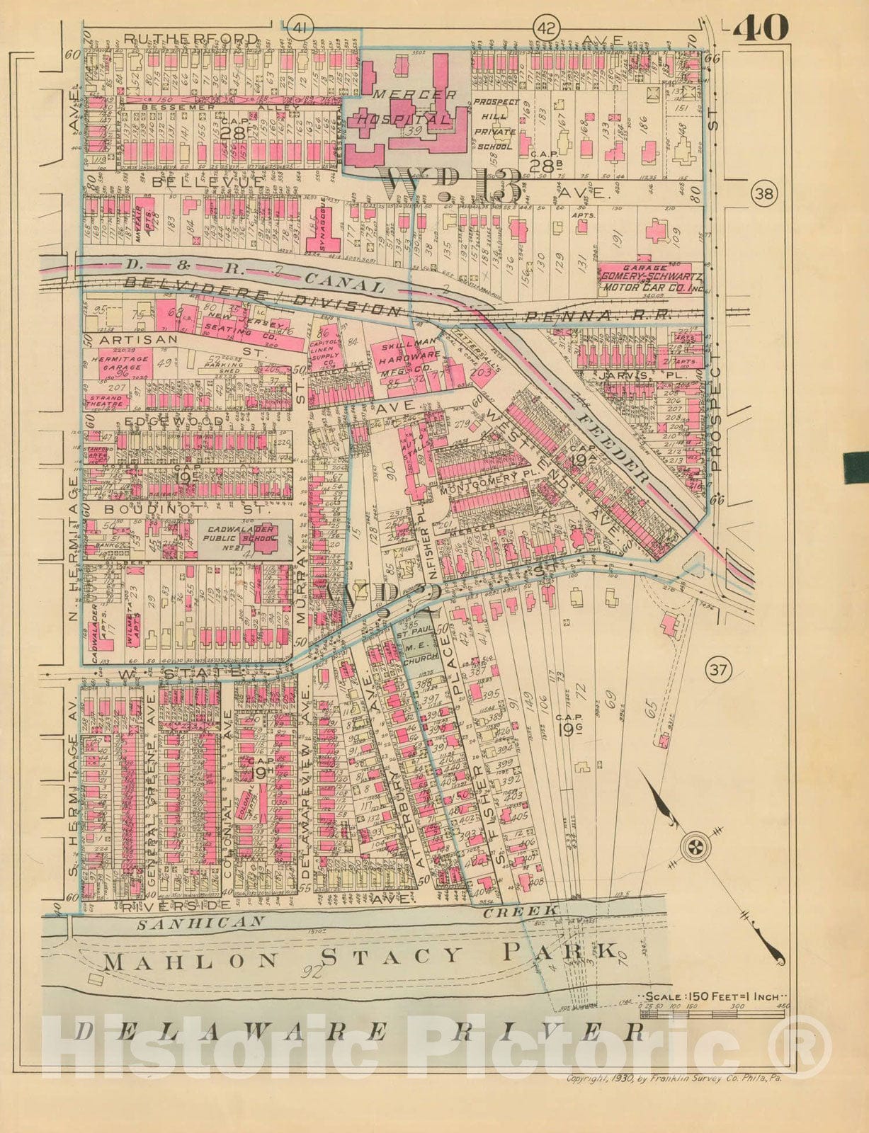 Historic Map : Atlas of Trenton, Trenton 1930 Plate 040 , Vintage Wall Art