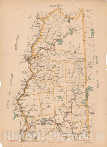 Historic Map : New Hampshire 1900 , Northeast U.S. State & City Maps , Vintage Wall Art
