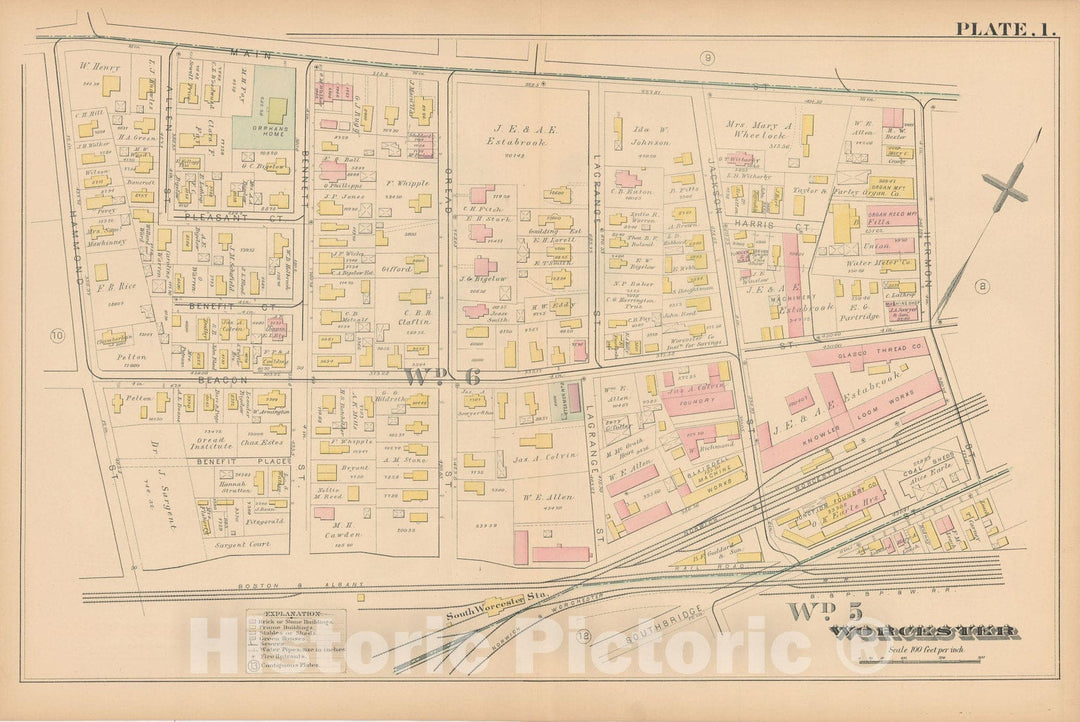 Historic Map : Atlas City of Worcester, MA, Worcester 1886 Plate 001 , Vintage Wall Art