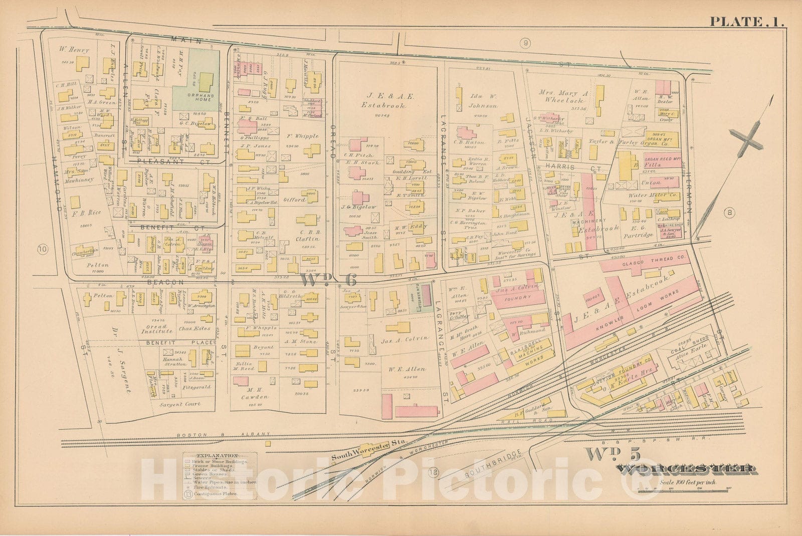 Historic Map : Atlas City of Worcester, MA, Worcester 1886 Plate 001 , Vintage Wall Art