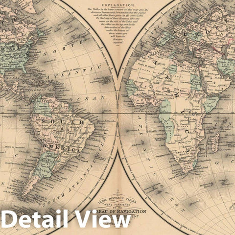 Historic Map : World Map 1867 , Johnson's Atlas World , Vintage Wall Art