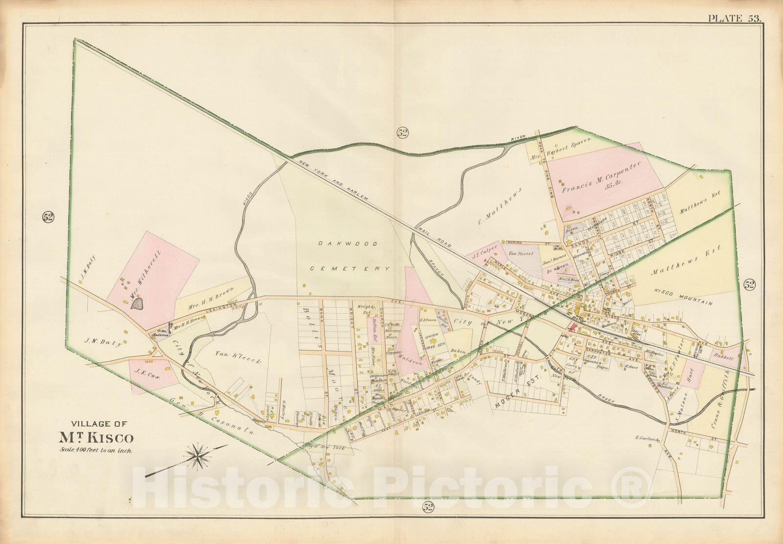 Historic Map : Atlas of Westchester County, Mount Kisco 1901 Plate 053 , Vintage Wall Art