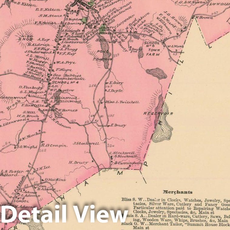 Historic Map : Atlas of Worcester County, Massachsuetts, Athol 1870 , Vintage Wall Art