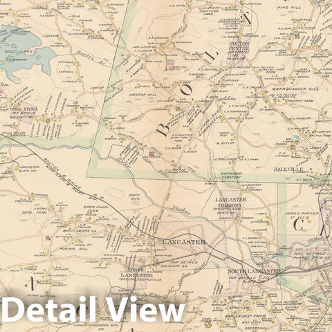 Historic Map : New Topo Atlas County of Worcester, Berlin & Bolton & Clinton & Harvard & Lancaster 1898 Plate 033 , Vintage Wall Art