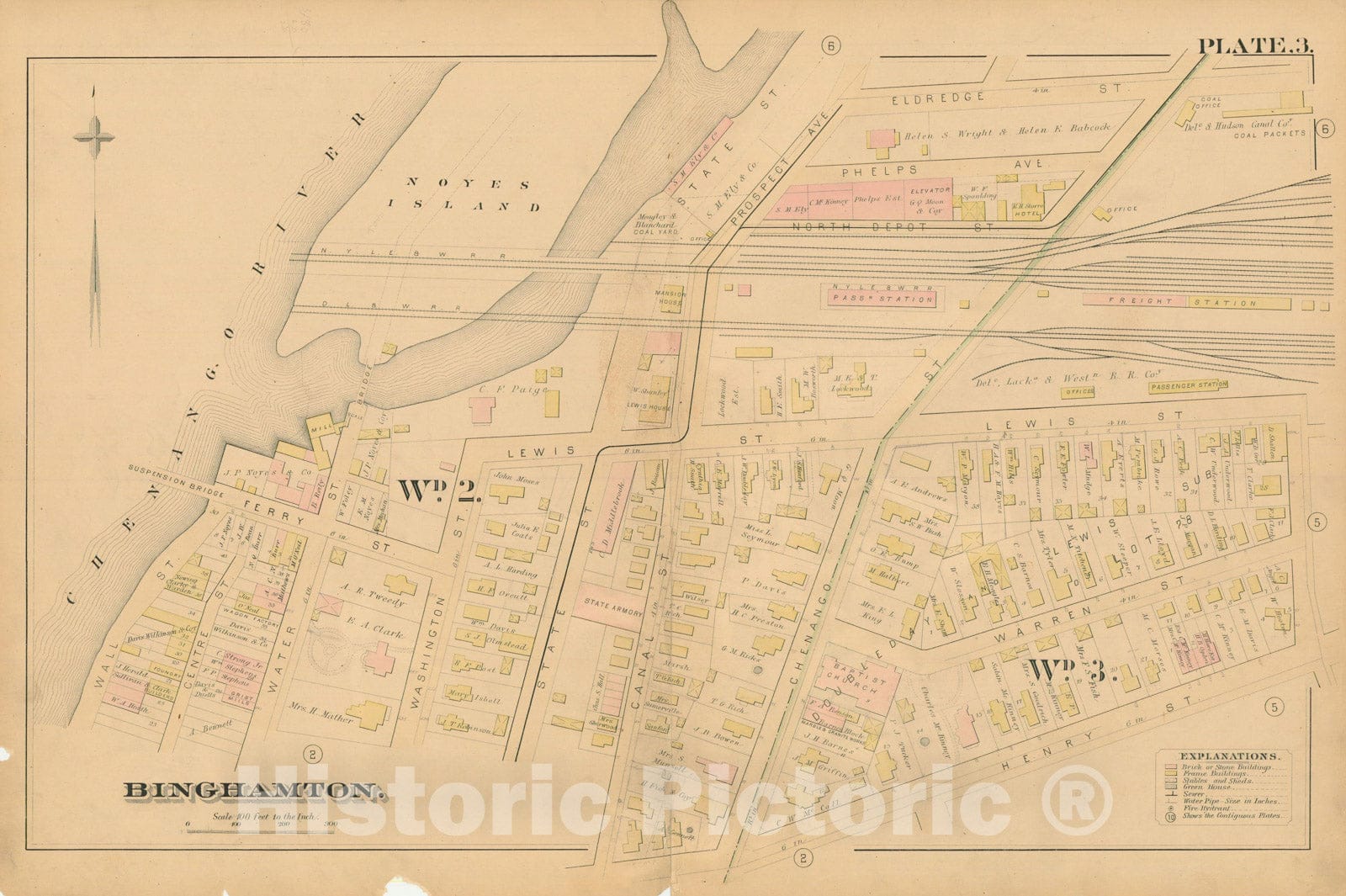 Historic Map : Atlas of Binghamton, New York, Binghamton 1885 Plate 003 , Vintage Wall Art