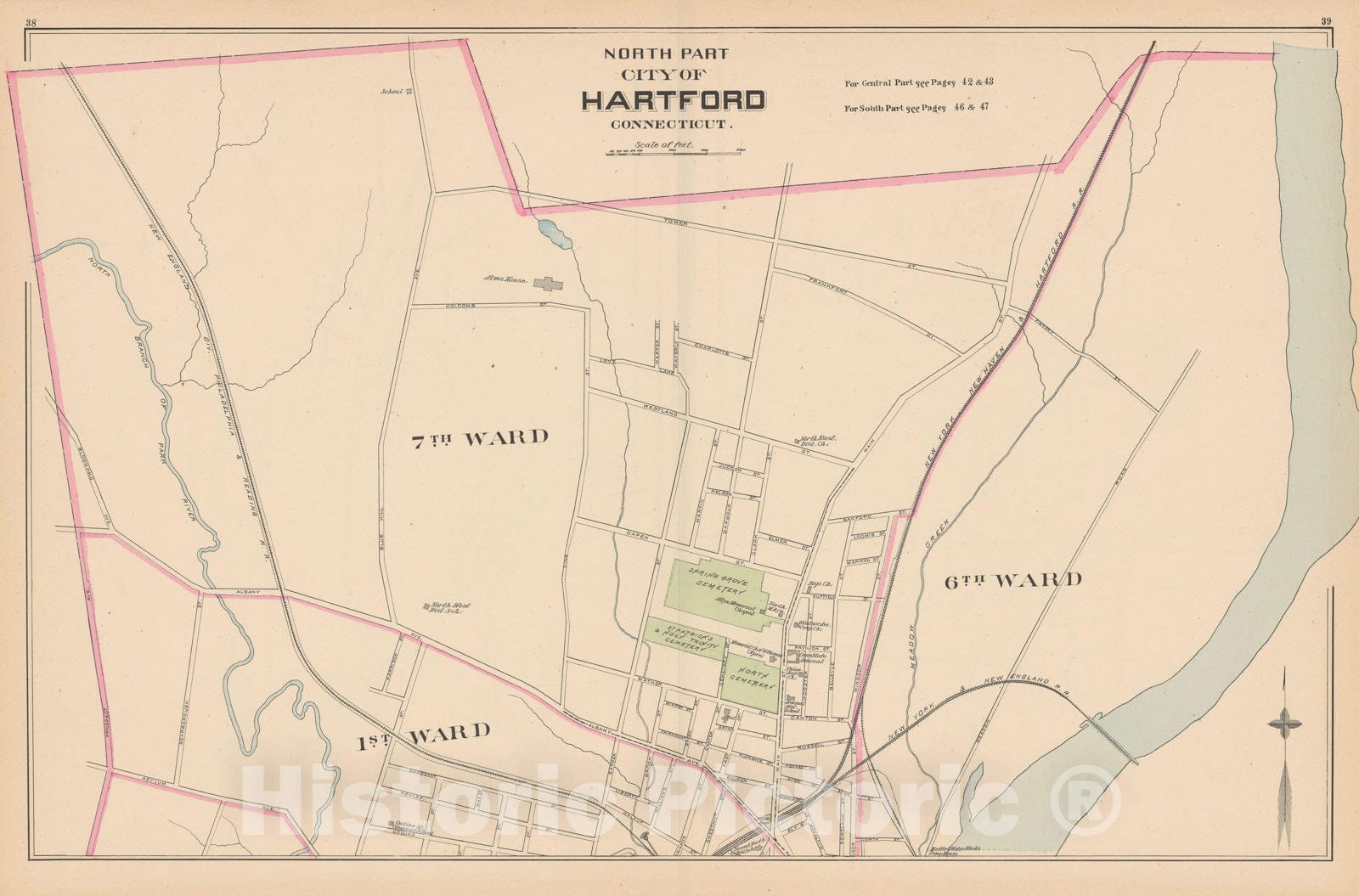 Historic Map : Hartford 1893 , Town and City Atlas State of Connecticut , v5, Vintage Wall Art