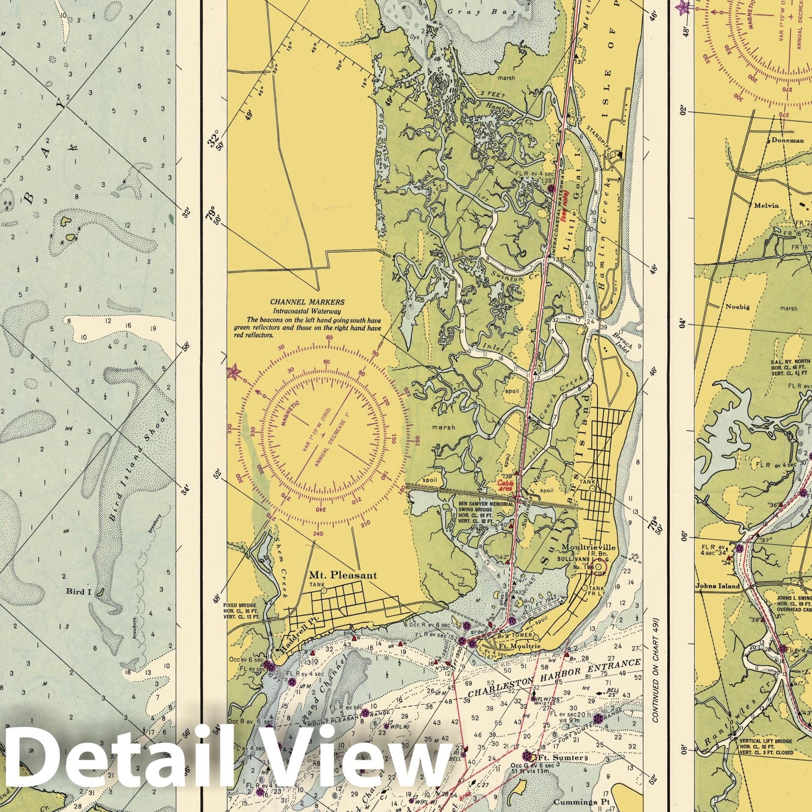 Historic Map : Coastal Charts - SC Intracoastal: McClellanville to Wadmalaw R 1948 , Vintage Wall Art