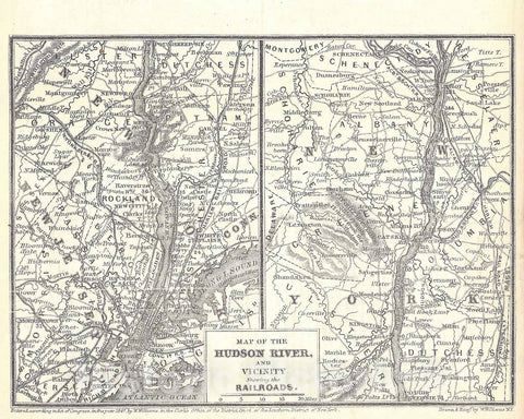 Historic Map : Railroad Maps of the United States, Hudson River Valley 1848 , Vintage Wall Art
