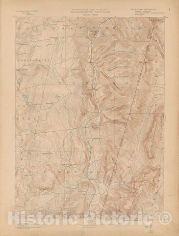 Historic Map : Atlas of Massachusetts, Berlin & Hancock & Lanesboro & Stephentown & Williamstown 1890 Page 001 , Vintage Wall Art