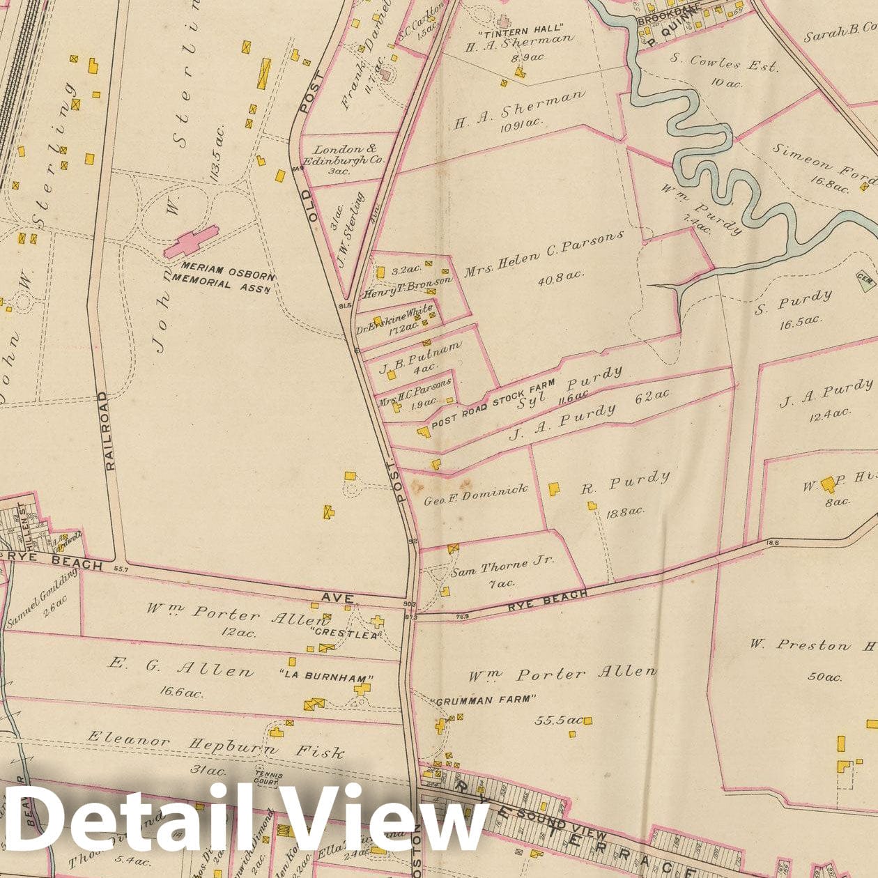 Historic Map : Atlas of Westchester County, NY, Vol. 1, Rye 1910 Plate 034 , Vintage Wall Art