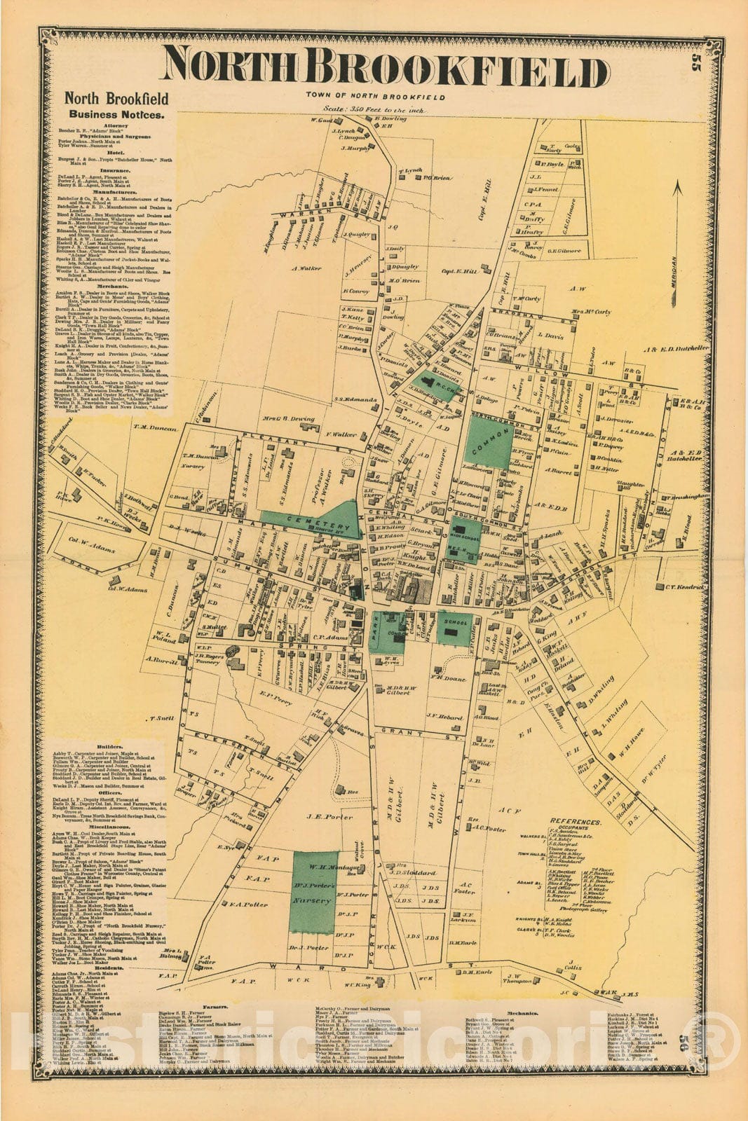 Historic Map : Atlas of Worcester County, Massachsuetts, North Brookfield 1870 , v2, Vintage Wall Art