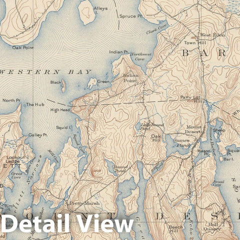 Historic Map : Bar Harbor & Mount Desert Island 1928 Topographic Map , Vintage Wall Art