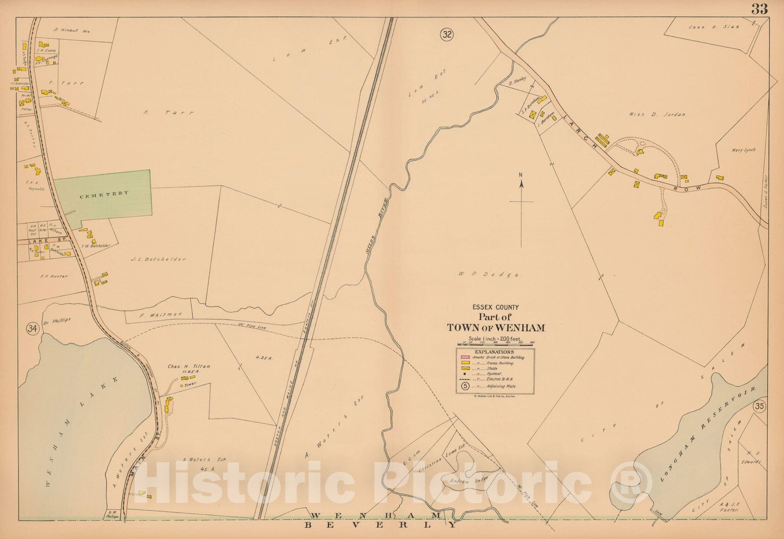 Historic Map : Atlas Towns of Topsfield, Ipswich, Essex, Hamilton and Wenham, Essex County, MA, Wenham 1910 Plate 033 , Vintage Wall Art