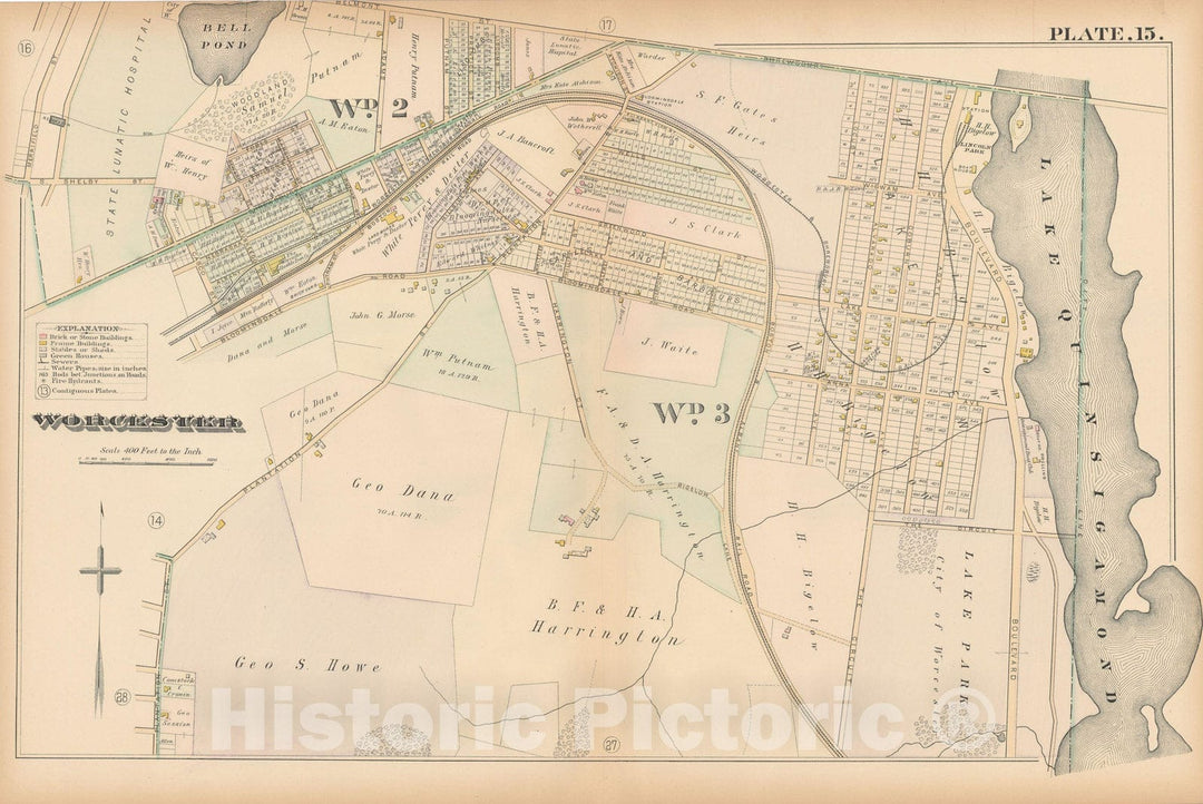 Historic Map : Atlas City of Worcester, MA, Worcester 1886 Plate 015 , Vintage Wall Art