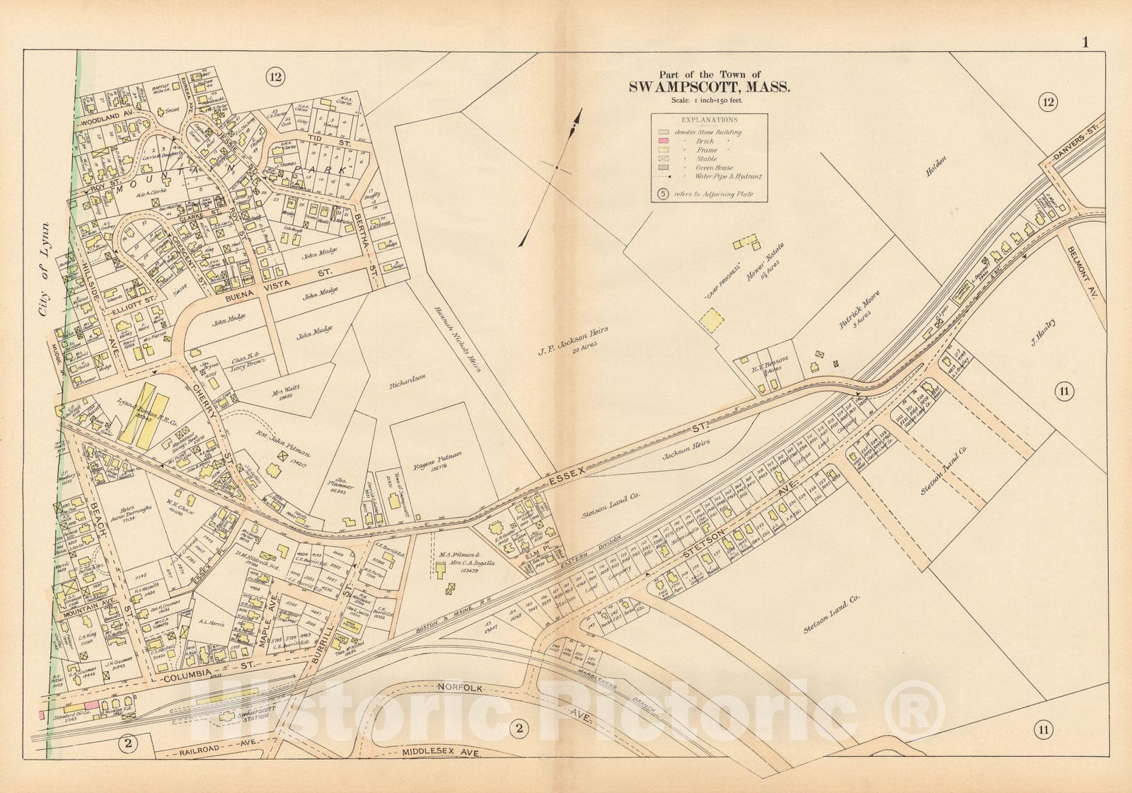 Historic Map : Atlas of Town of Swampscott, Swampscott 1897 Plate 001 , Vintage Wall Art