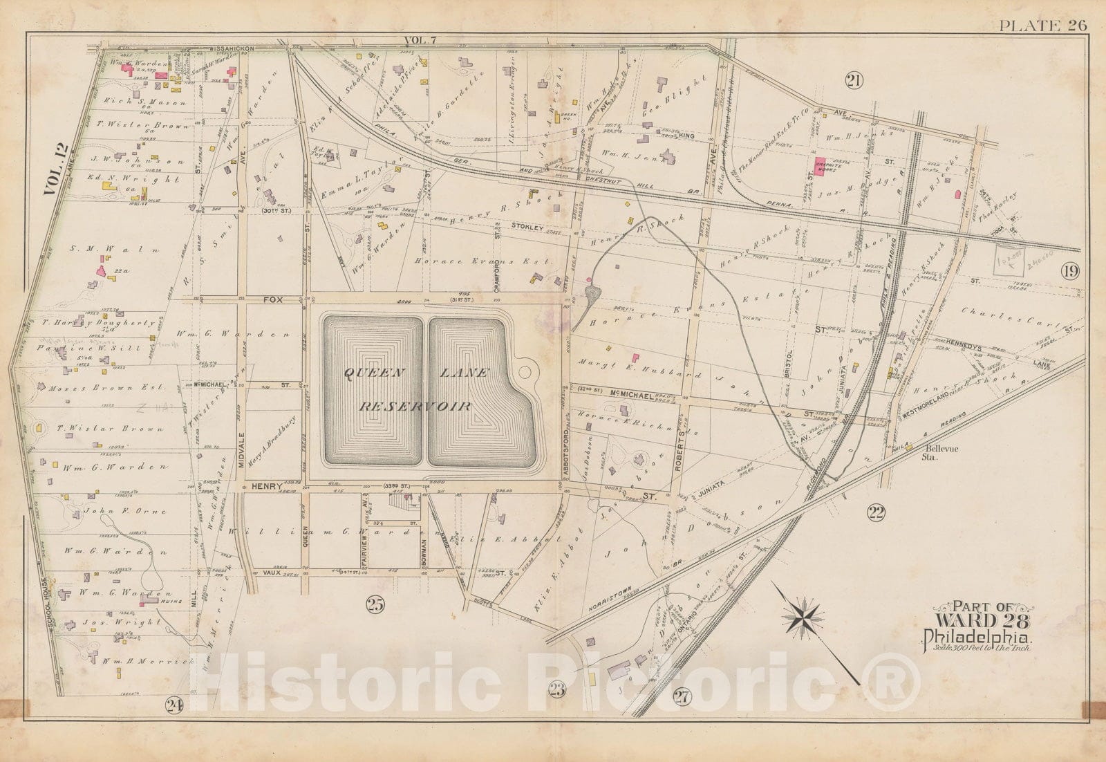 Historic Map : City of Philadelphia, 28th 32nd & 37th Wards, Vol. 6, Second Ed., Philadelphia 1894 Plate 026 , Vintage Wall Art