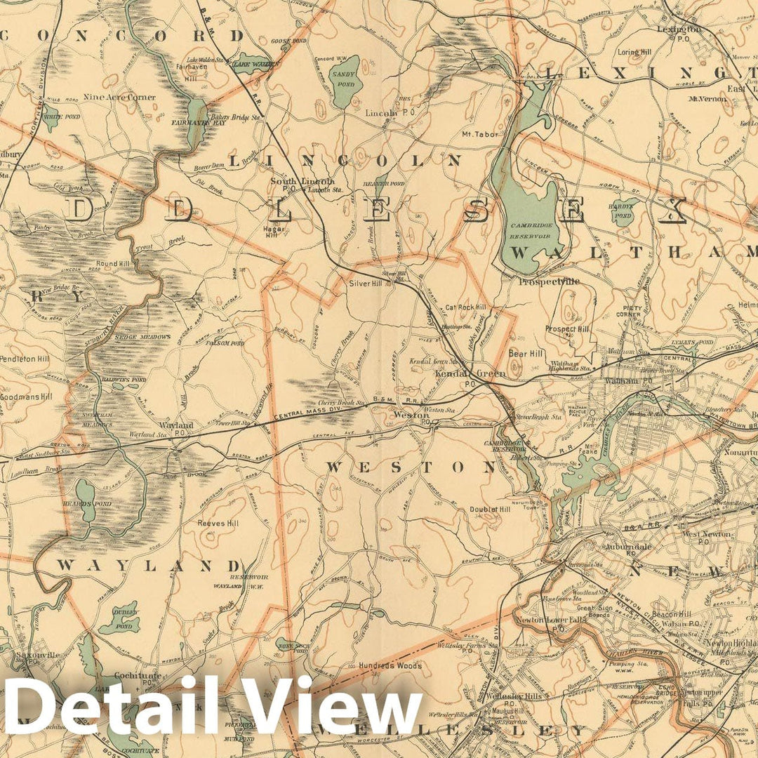 Historic Map : Atlas of Massachusetts, Metro West Boston 1904 , Vintage Wall Art