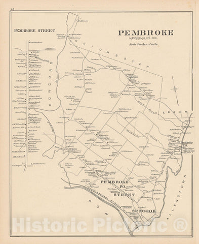 Historic Map : Pembroke 1892 , Town and City Atlas State of New Hampshire , Vintage Wall Art