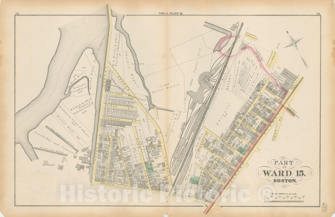 Historic Map : Atlas of County of Suffolk, MA Vol. 2nd, Boston 1873 Plate Q , Vintage Wall Art