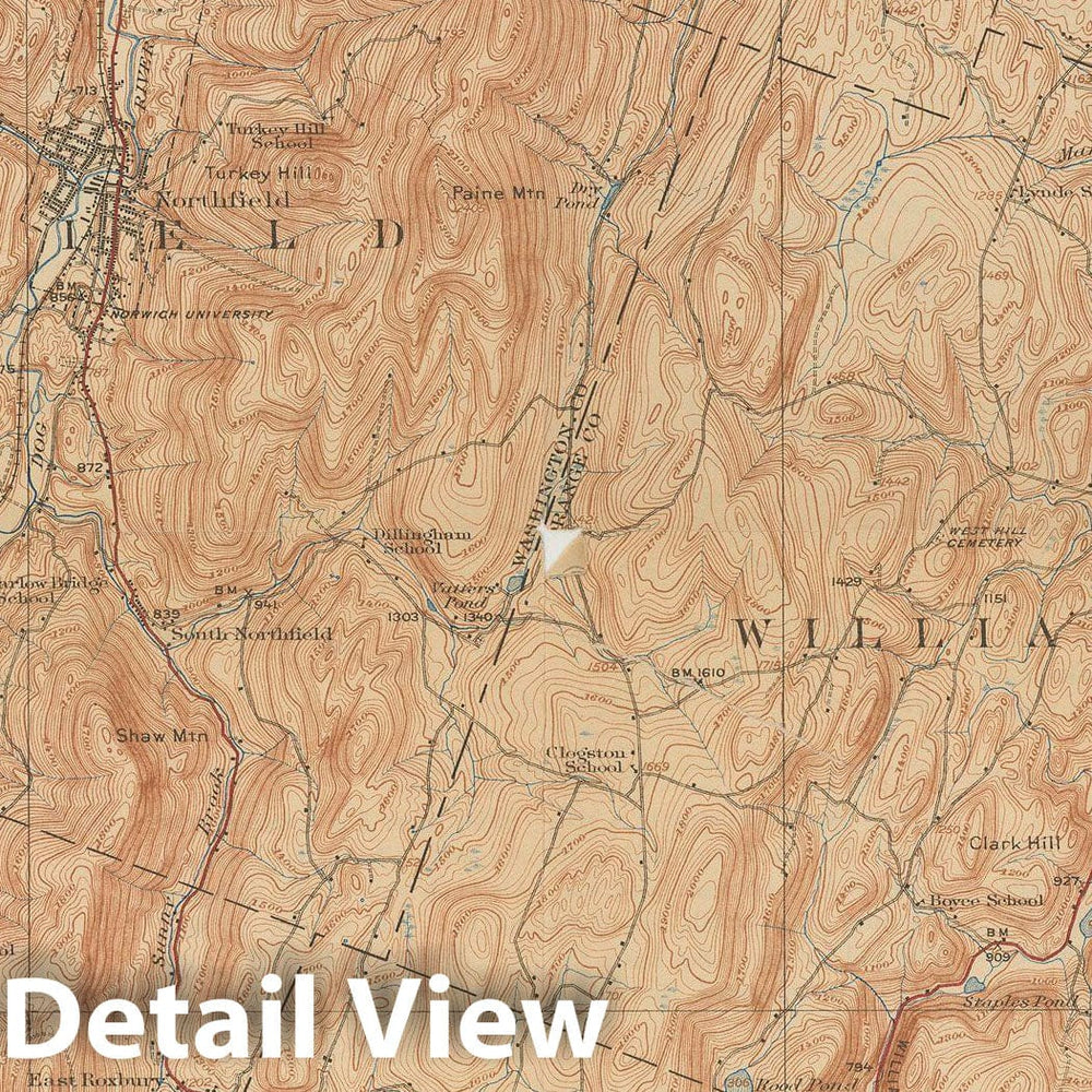 Historic Map : USGS 7.5 Minute Quadrangles, Barre & Berlin & Brookfield & Northfield & Roxbury & Williamstown 1924 Topographic Map , Vintage Wall Art