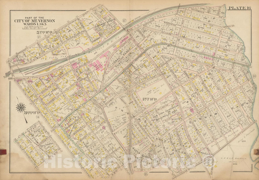 Historic Map : Atlas of Westchester County, NY, Vol. 1, Mount Vernon 1910 Plate 016 , Vintage Wall Art