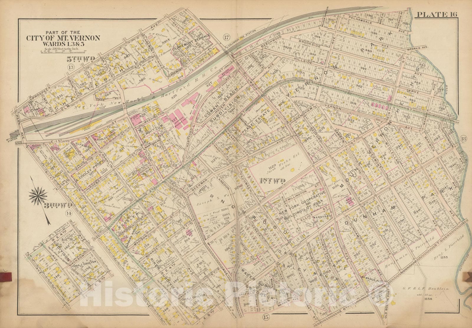Historic Map : Atlas of Westchester County, NY, Vol. 1, Mount Vernon 1910 Plate 016 , Vintage Wall Art