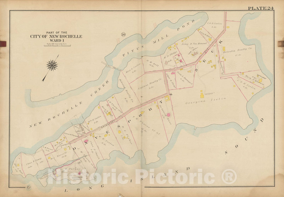 Historic Map : Atlas of Westchester County, NY, Vol. 1, New Rochelle 1910 Plate 024 , Vintage Wall Art