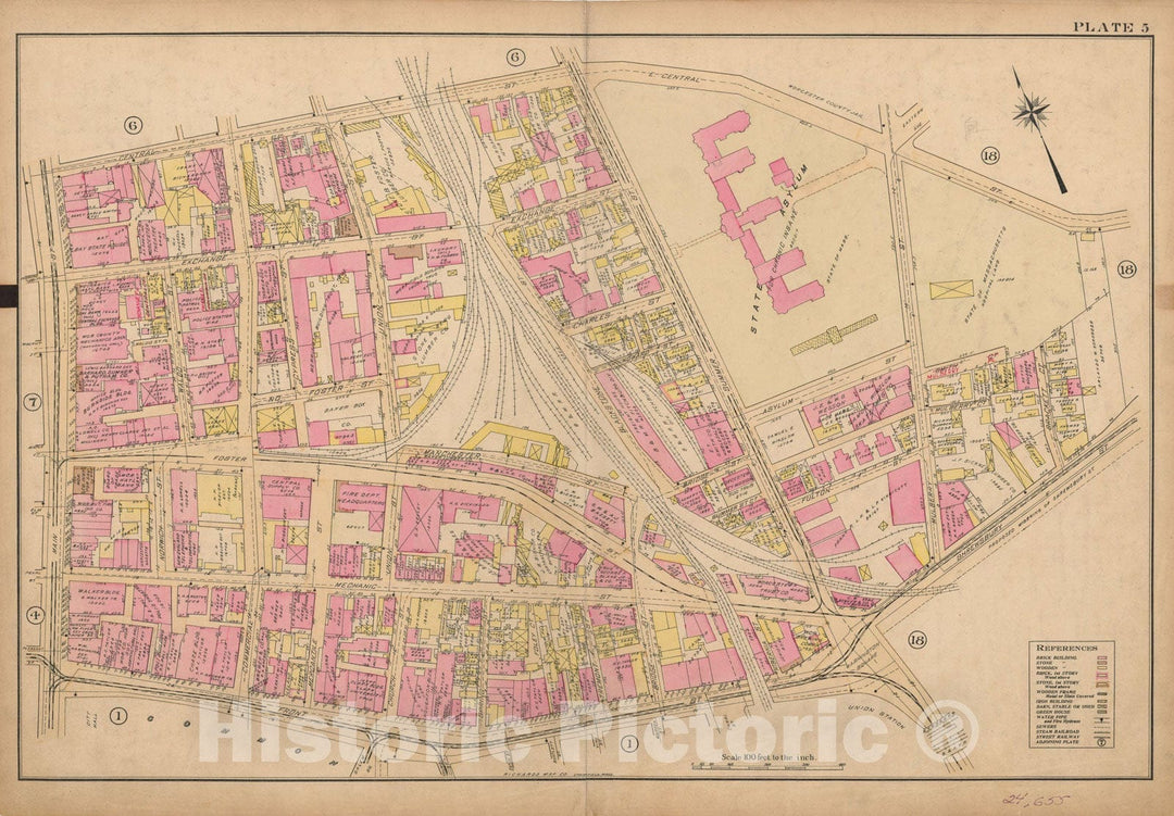 Historic Map : Atlas City of Worcester, Worcester 1911 Plate 005 , Vintage Wall Art