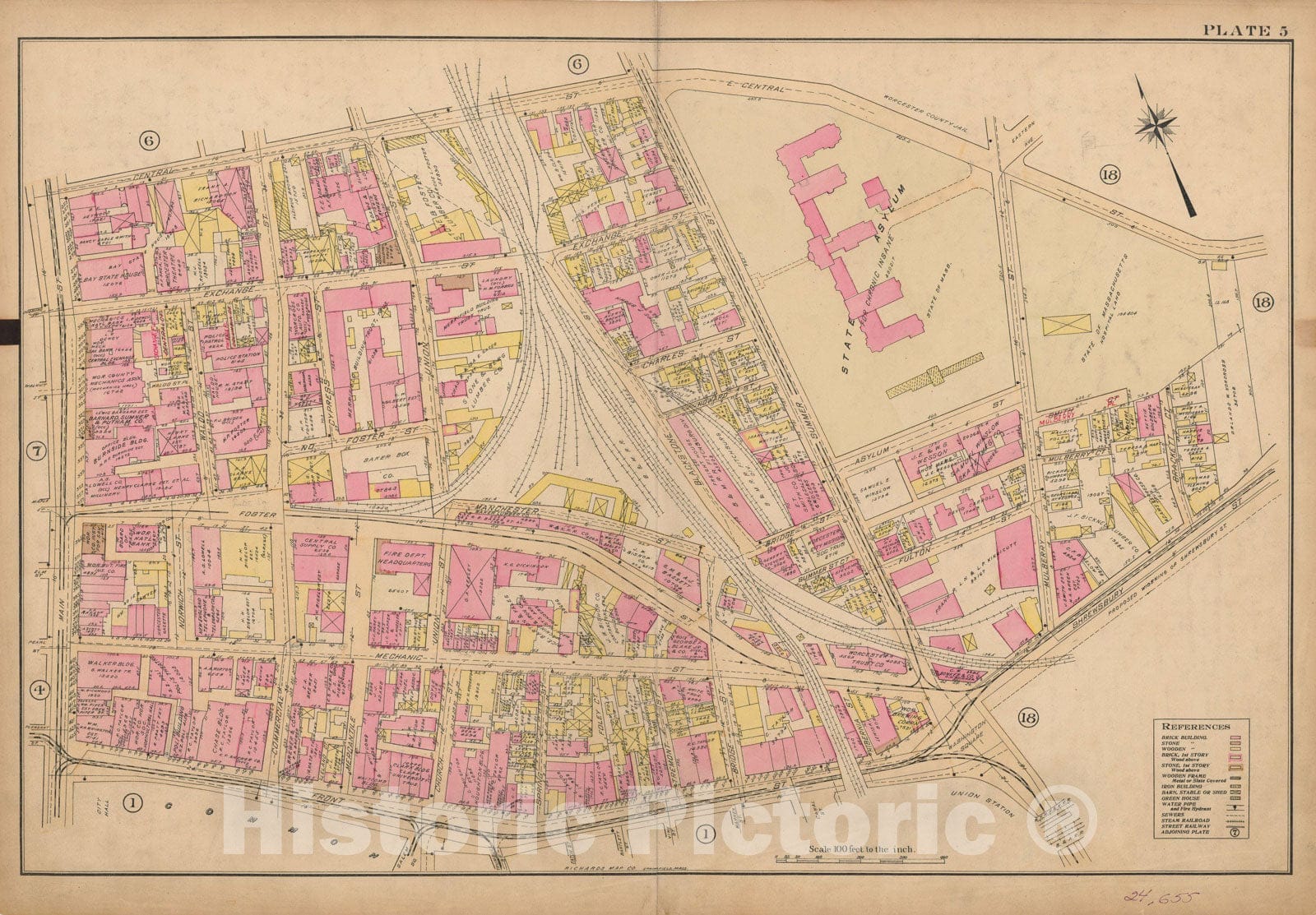 Historic Map : Atlas City of Worcester, Worcester 1911 Plate 005 , Vintage Wall Art