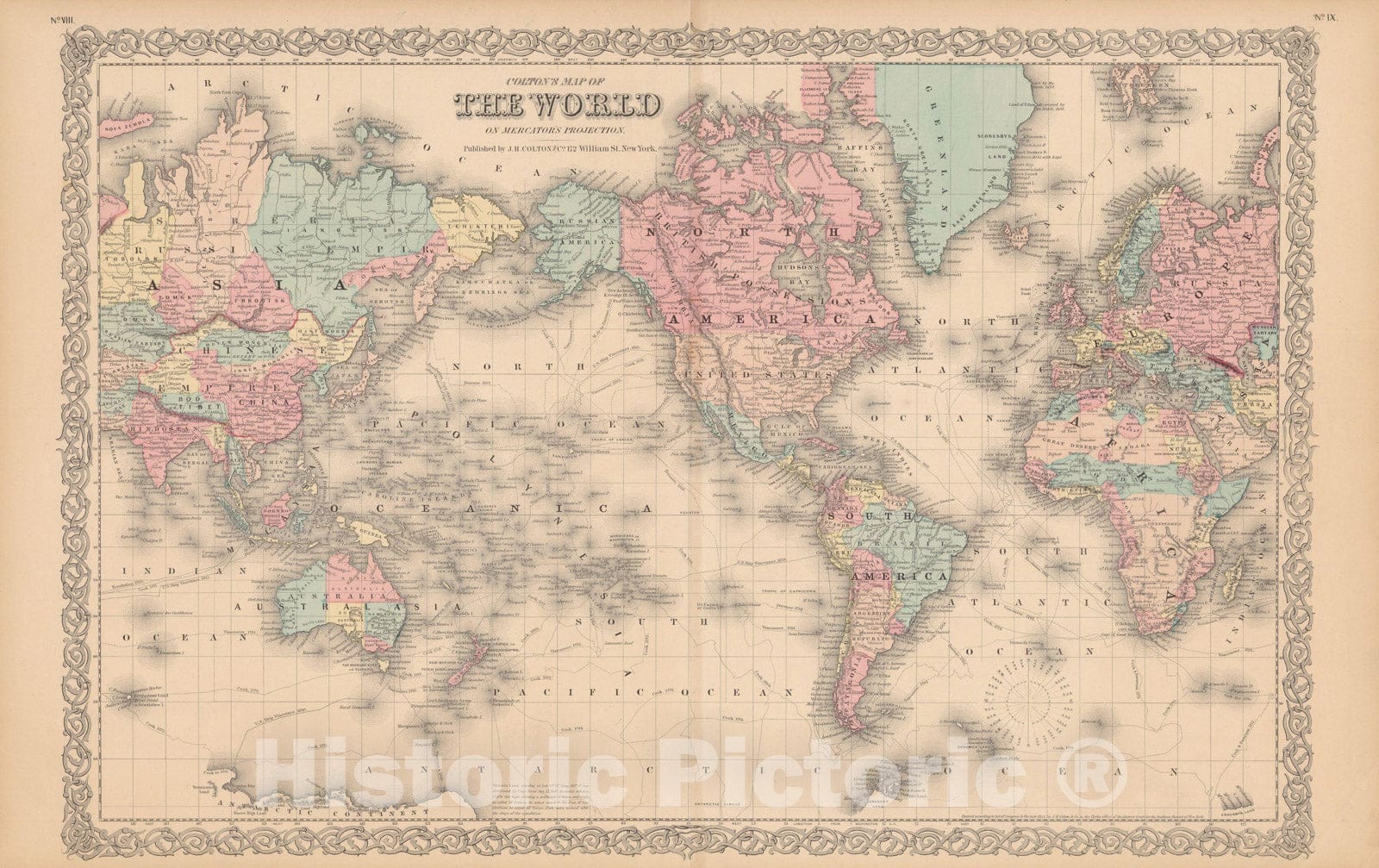 Historic Map : World Map 1856 , v2, Vintage Wall Art