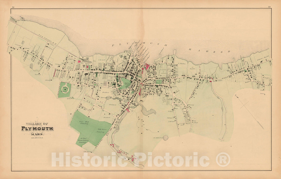 Historic Map : Atlas of Plymouth County Massachusetts, Plymouth 1879 , v2, Vintage Wall Art