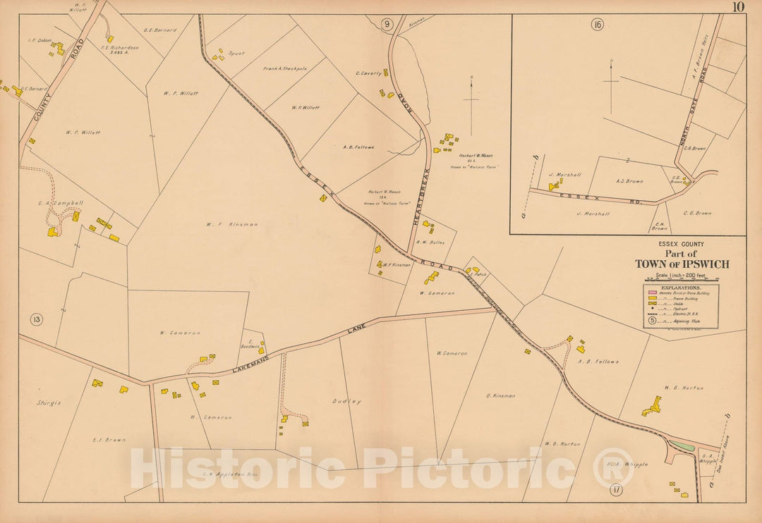 Historic Map : Atlas Towns of Topsfield, Ipswich, Essex, Hamilton and Wenham, Essex County, MA, Ipswich 1910 Plate 010 , Vintage Wall Art