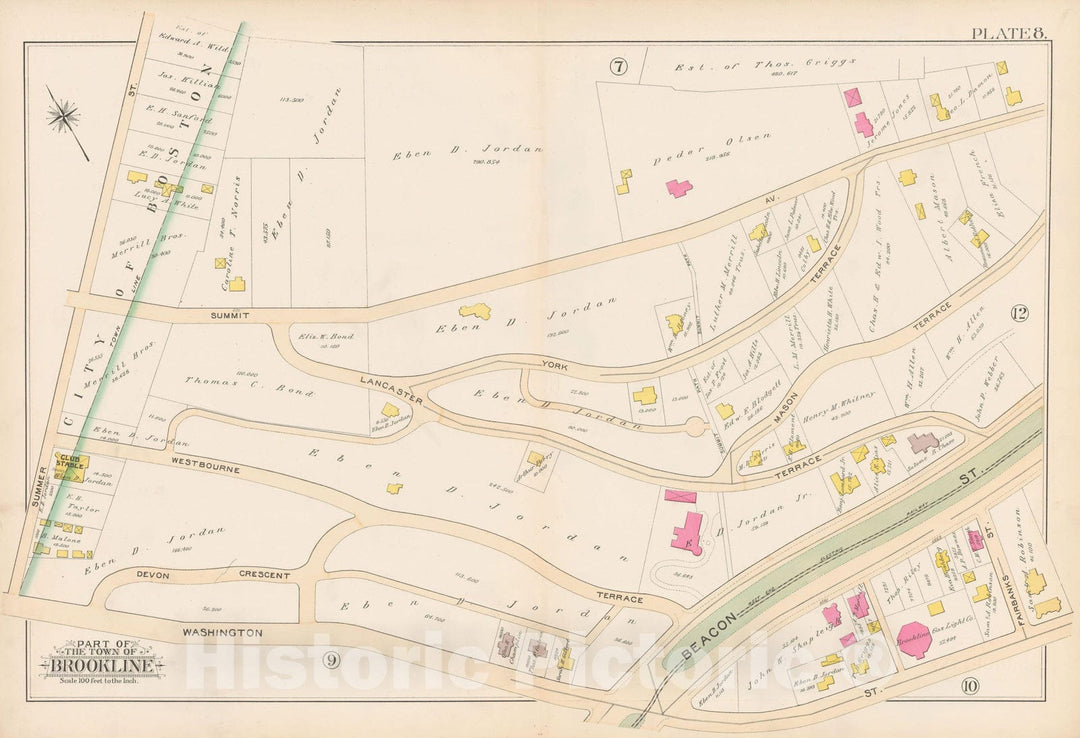 Historic Map : Atlas Town of Brookline, Brookline 1893 Plate 008 , Vintage Wall Art