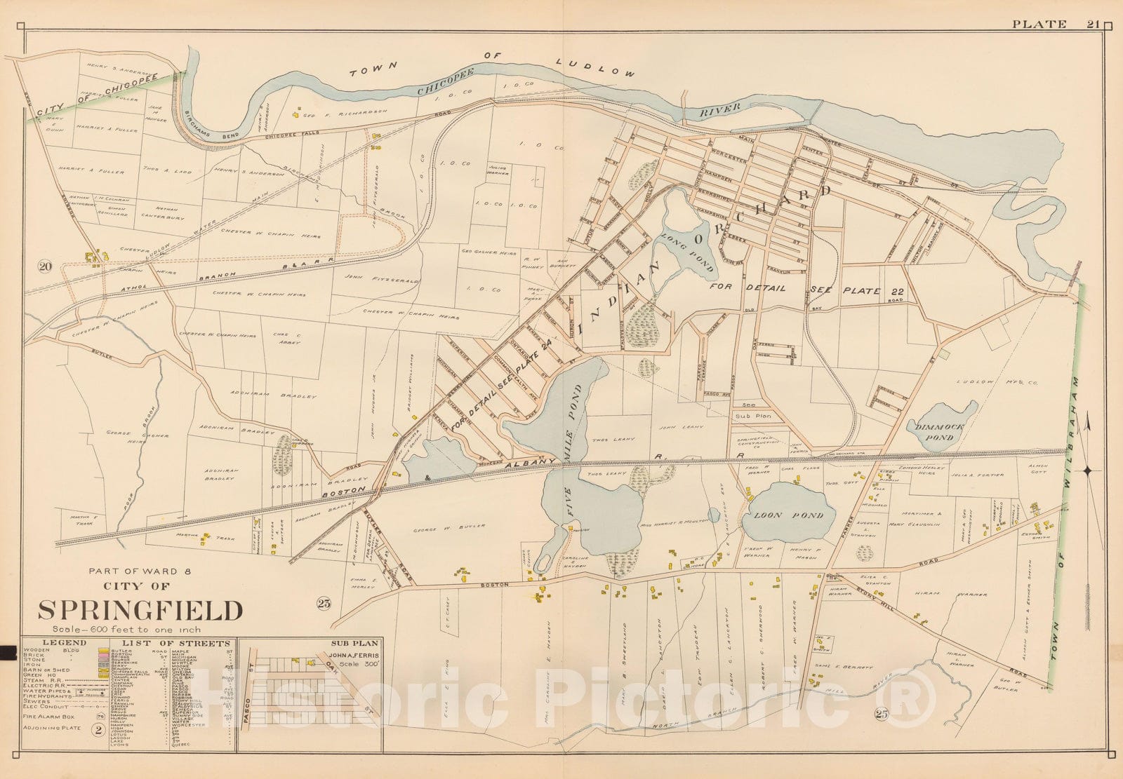 Historic Map : Atlas City of Springfield, Springfield 1899 Plate 021 , Vintage Wall Art