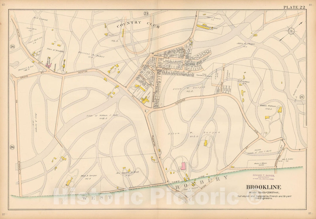 Historic Map : Atlas Town of Brookline, Brookline 1897 Plate 022 , Vintage Wall Art