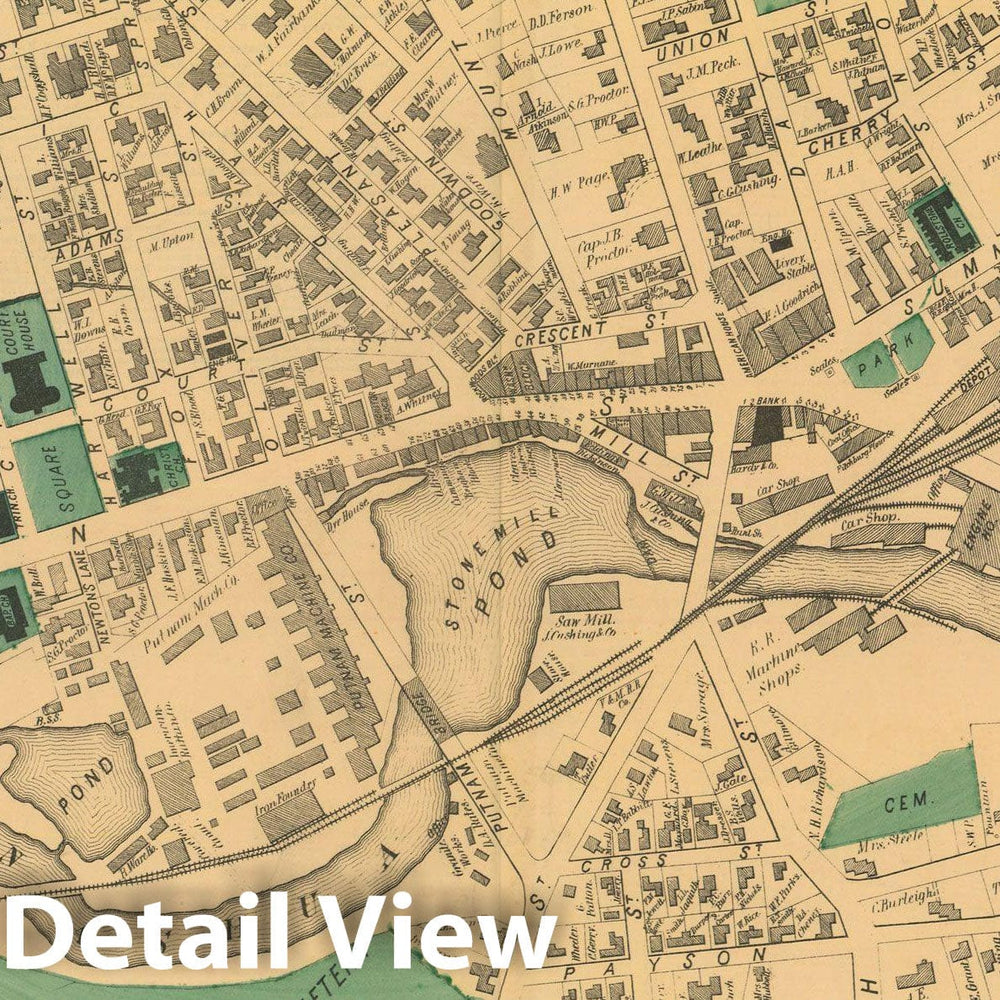 Historic Map : Atlas of Worcester County, Massachsuetts, Fitchburg 1870 , v2, Vintage Wall Art