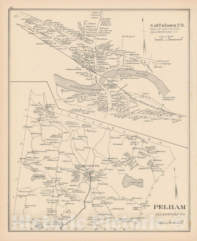 Historic Map : Goffstown & Pelham 1892 , Town and City Atlas State of New Hampshire , Vintage Wall Art