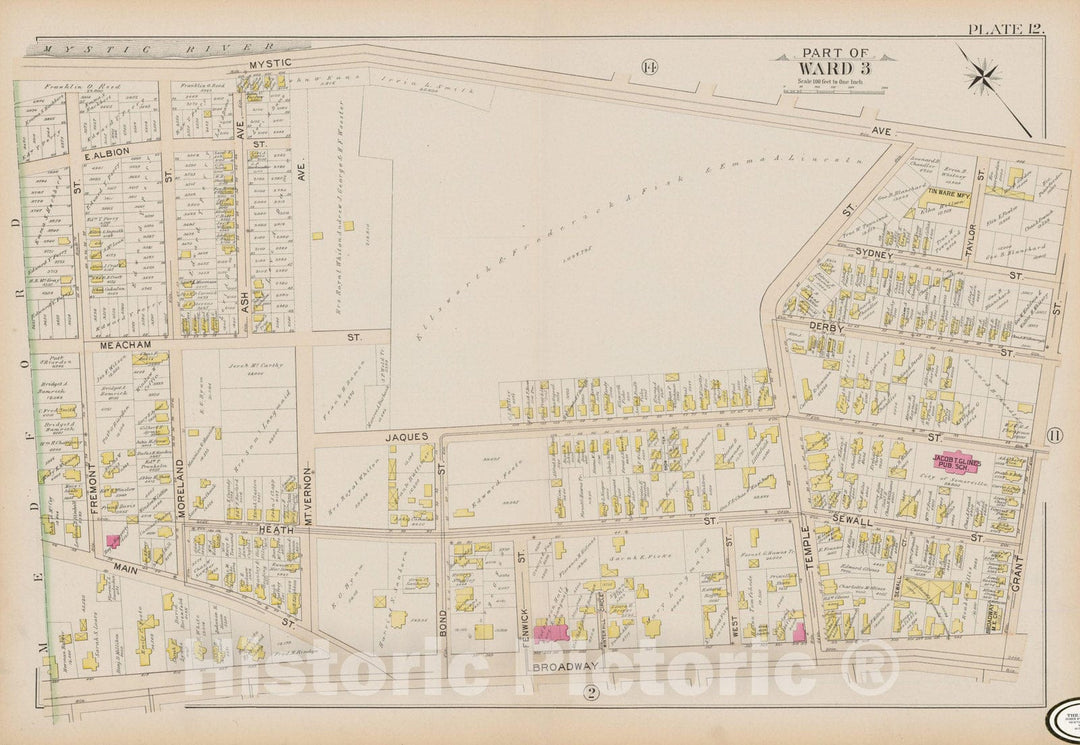 Historic Map : Atlas City of Somerville, Somerville 1895 Plate 012 , Vintage Wall Art