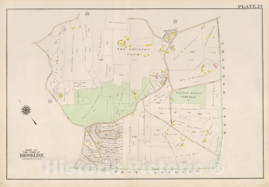 Historic Map : Atlas Town of Brookline, Brookline 1907 Plate 023 , Vintage Wall Art